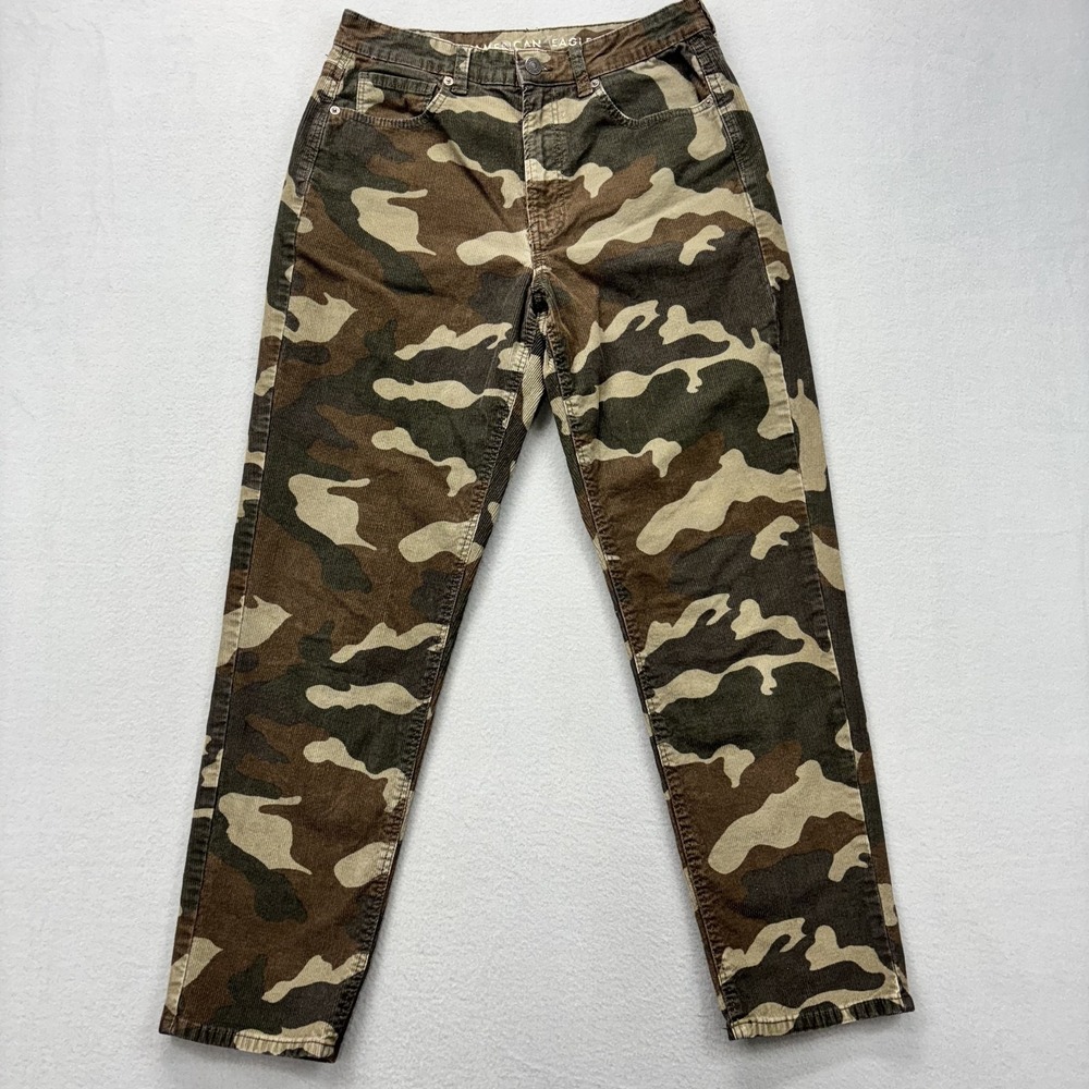 American Eagle Mom Jeans Womens 6 Camo Corduroy Super Stretch High‎ Rise Pants